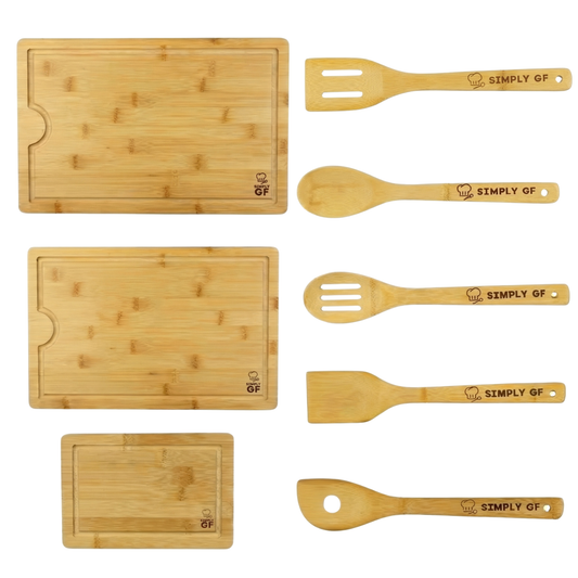 8-Piece Bamboo Cutting Board & Utensil Set – Simply GF Dedicated Gluten-Free Kitchen Tools for Safe Food Prep