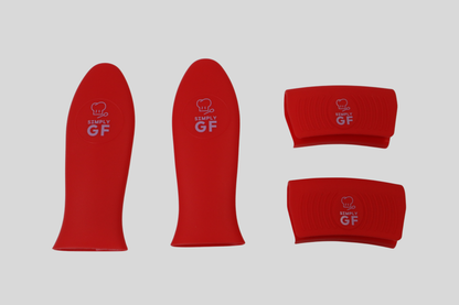 Red Simply GF Silicone Pot and Pan Handle Covers – 4-Piece Set for Safer, Smarter Cooking