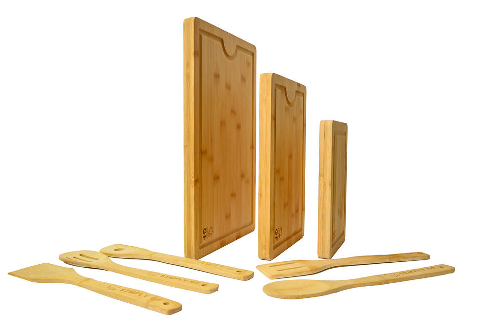 8-Piece Bamboo Cutting Boards & Cooking Utensil Set