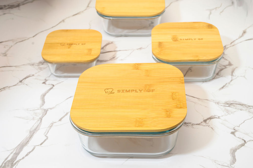 Set of 4 Glass & Bamboo Food Storage Containers – Gluten-Free Safe, Plastic-Free Freshness