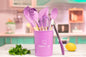Simply GF 9-Piece Silicone &amp; Bamboo Utensil Set with Canister Purple