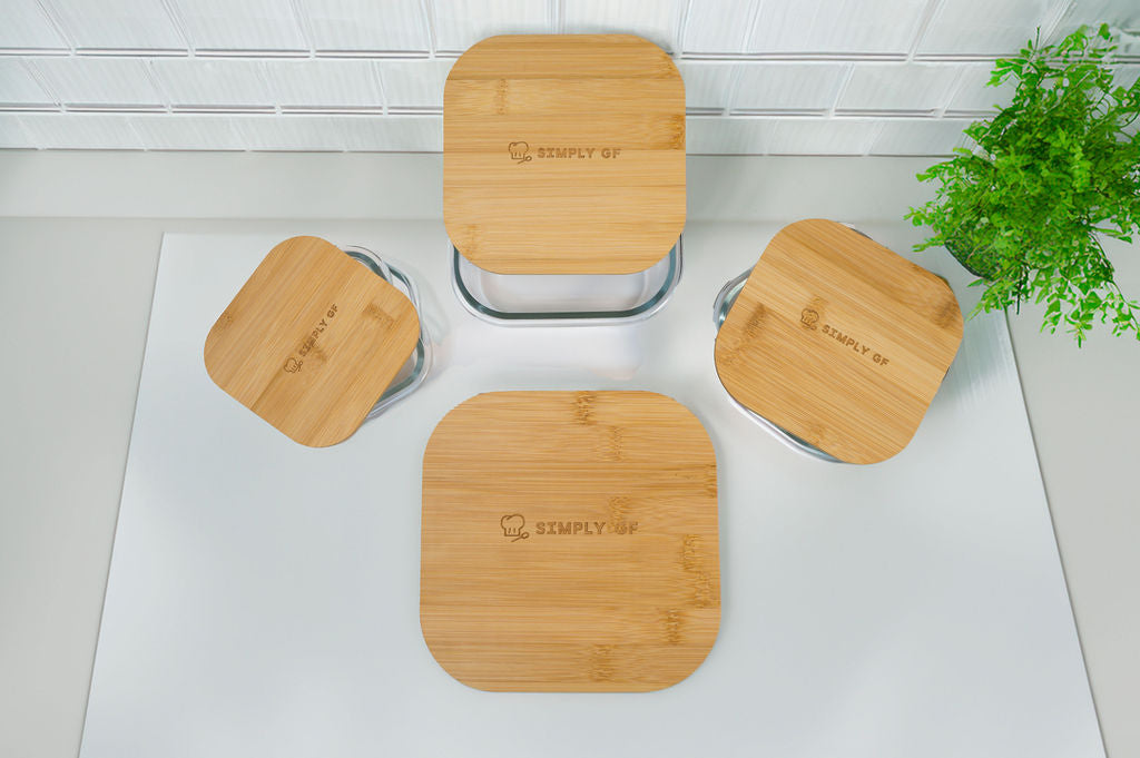 Set of 4 Glass & Bamboo Food Storage Containers – Gluten-Free Safe, Plastic-Free Freshness