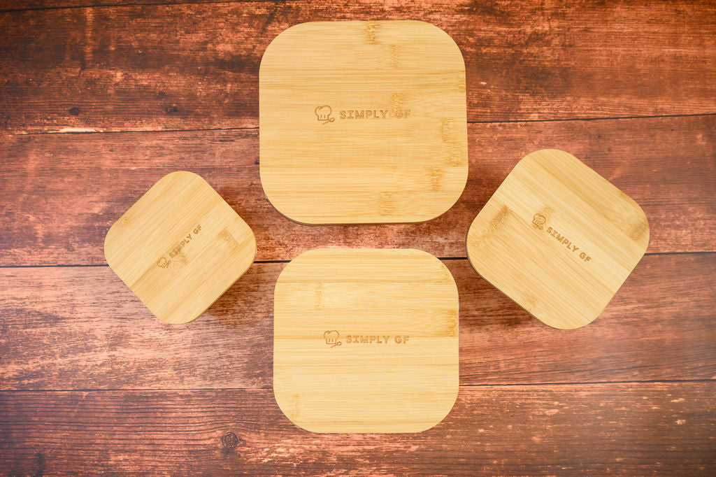 Set of 4 Glass & Bamboo Food Storage Containers – Gluten-Free Safe, Plastic-Free Freshness