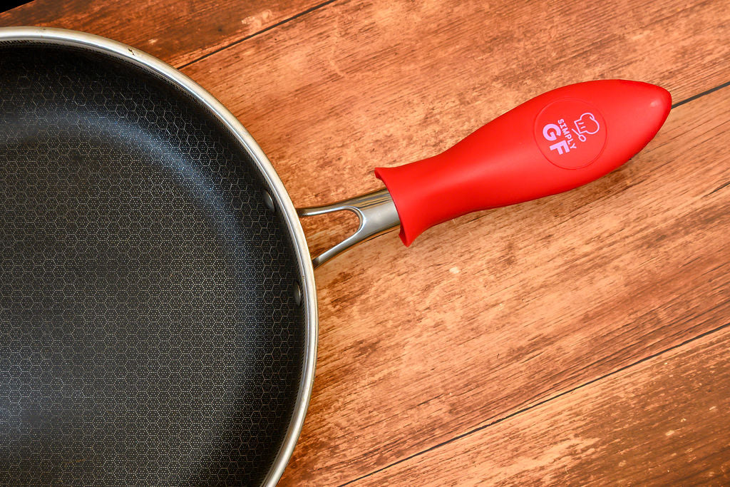 Red Simply GF Silicone Pot and Pan Handle Covers – 4-Piece Set for Safer, Smarter Cooking