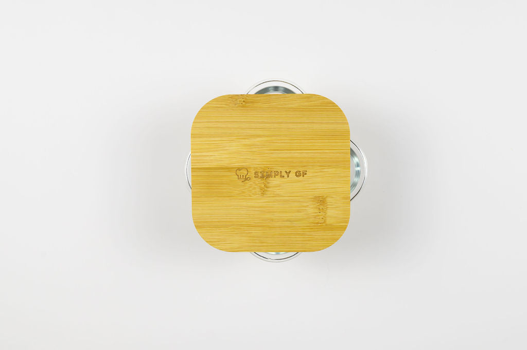 Set of 4 Glass & Bamboo Food Storage Containers – Gluten-Free Safe, Plastic-Free Freshness