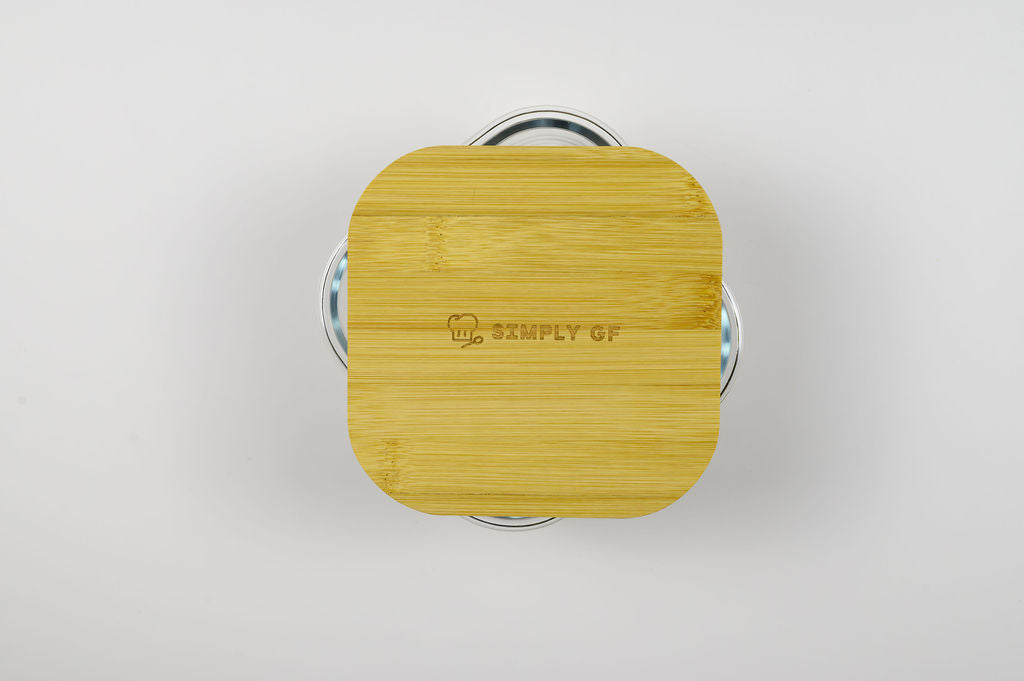 Set of 4 Glass & Bamboo Food Storage Containers – Gluten-Free Safe, Plastic-Free Freshness
