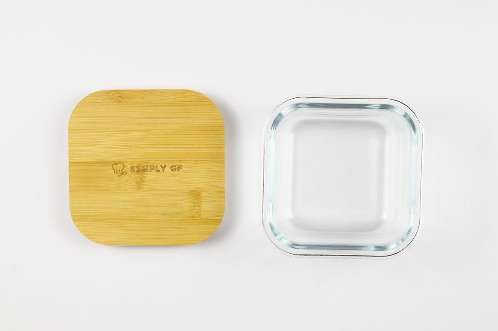 Set of 4 Glass & Bamboo Food Storage Containers – Gluten-Free Safe, Plastic-Free Freshness