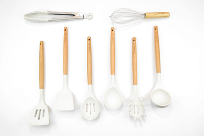 Simply GF 9-Piece Silicone &amp; Bamboo Utensil Set with Canister White