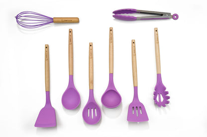 Simply GF 9-Piece Silicone &amp; Bamboo Utensil Set with Canister Purple