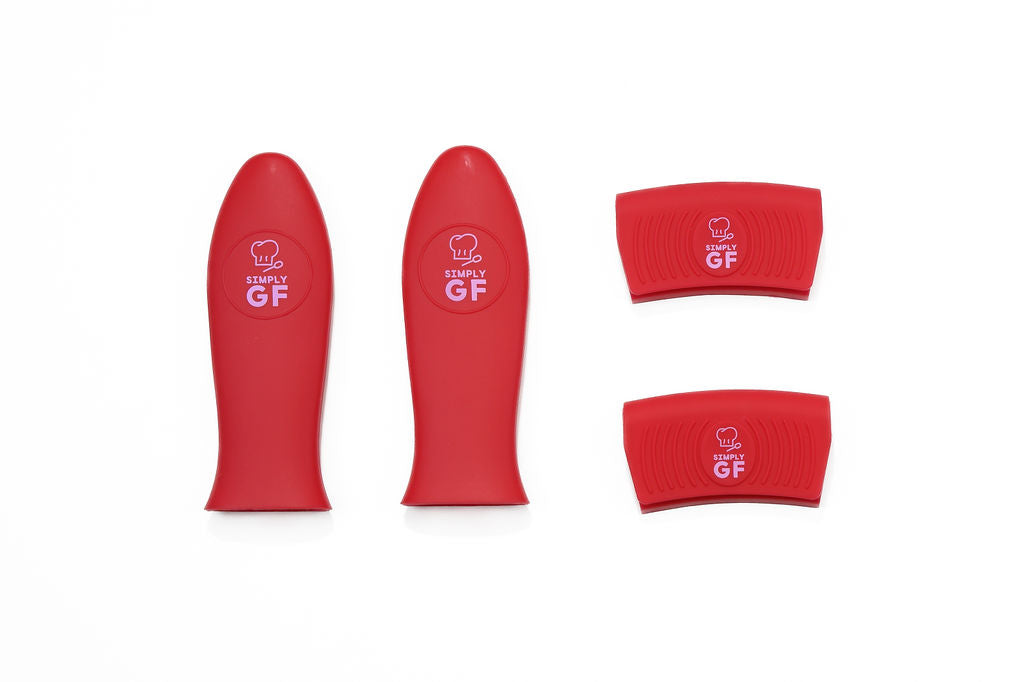 Red Simply GF Silicone Pot and Pan Handle Covers – 4-Piece Set for Safer, Smarter Cooking