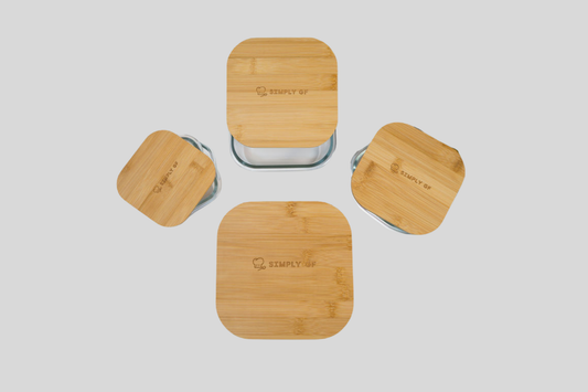 Set of 4 Glass & Bamboo Food Storage Containers – Gluten-Free Safe, Plastic-Free Freshness