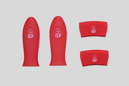 Red Simply GF Silicone Pot and Pan Handle Covers – 4-Piece Set for Safer, Smarter Cooking