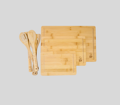 8-Piece Bamboo Cutting Boards & Cooking Utensil Set